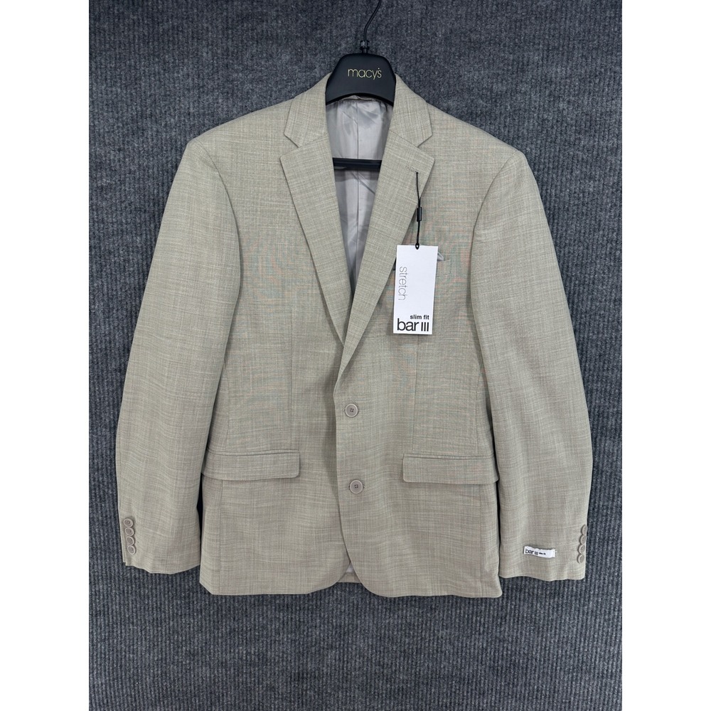 Bar III Blazer Mens 38R Cream New Slim Fit Stretch Two Button Sport Coat